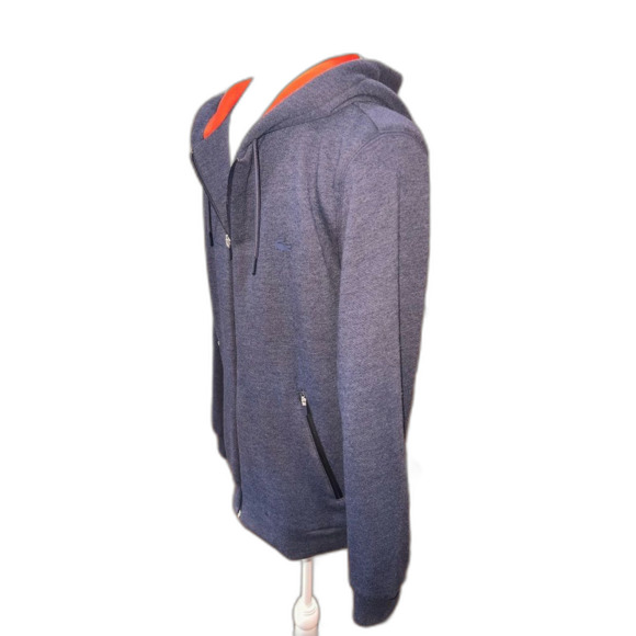 Lacoste Motion Navy Full Zip Hoodie Men's Size 4 Small Red Lined Hood Wool Blend - Picture 3 of 8